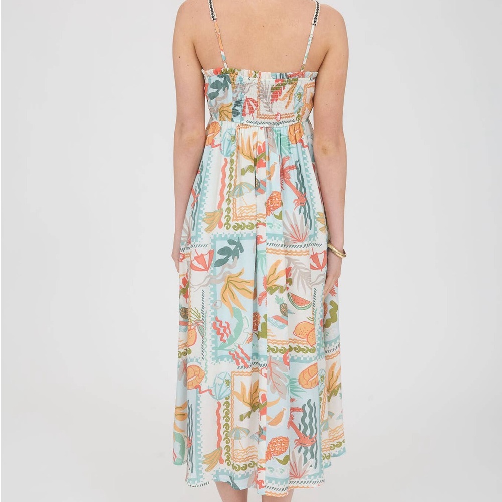 Blu Pepper Summer Print Braid Trim Sleeveless Midi Dress Sage Multi Color Size L - Picture 3 of 6